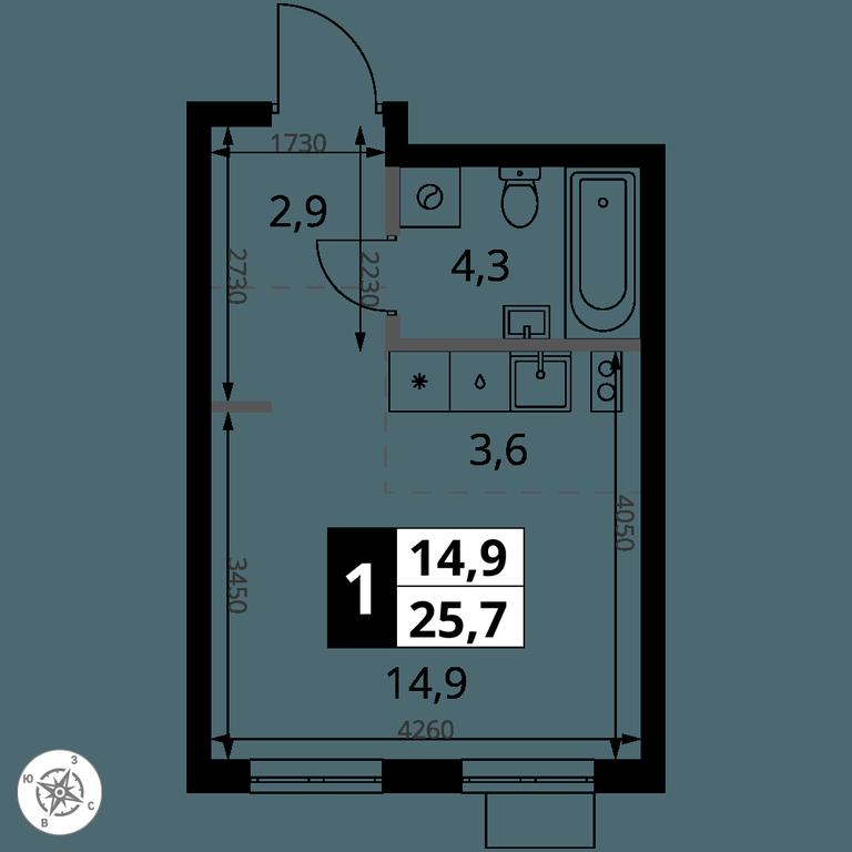 Apartment Sale, 25.7 sq. m. at 1 Yasenevskij, Kvartal № 24, Mosrentgen Settlement, Moscow, Russia #1