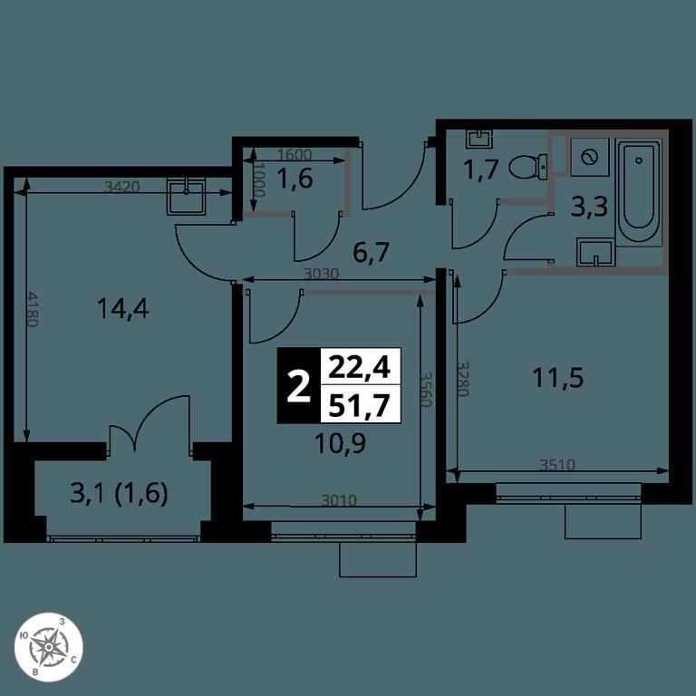 2-BD Apartment Sale, 51.7 sq. m. at 1-y Salarevskiy, Kiyevskoye Highway, Moskovskiy Settlement, Moscow, Russia #2