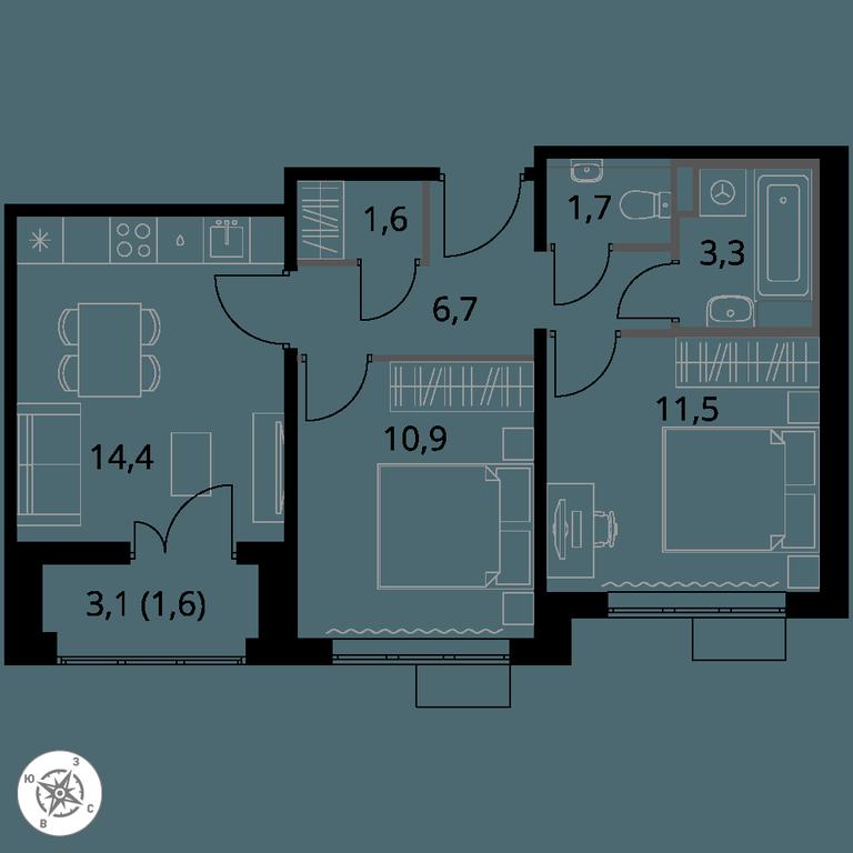 2-BD Apartment Sale, 51.7 sq. m. at 1-y Salarevskiy, Kiyevskoye Highway, Moskovskiy Settlement, Moscow, Russia #1