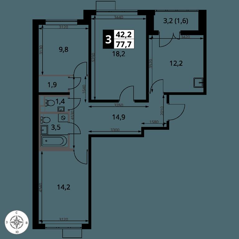 3-BD Apartment Sale, 77.7 sq. m. at 1-y Salarevskiy, Kiyevskoye Highway, Moskovskiy Settlement, Moscow, Russia #2 3-BD Apartment Sale, 77.7 sq. m. at 1-y Salarevskiy, Kiyevskoye Highway, Moskovskiy Settlement, Moscow, Russia #2