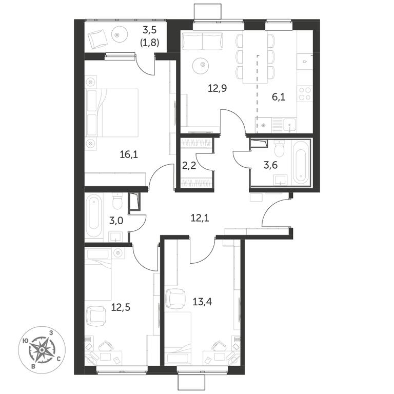 4-BD Apartment Sale, 83.7 sq. m. at Pervyi Lermontovskiy, zhiloy kompleks 1-y Lermontovskiy, Lyubertsy, Moscow Region, Russia #1 4-BD Apartment Sale, 83.7 sq. m. at Pervyi Lermontovskiy, zhiloy kompleks 1-y Lermontovskiy, Lyubertsy, Moscow Region, Russia #1