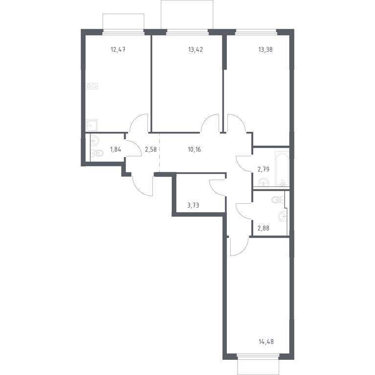 2-BD Apartment Sale, 77.73 sq. m. at Prigorod Lesnoe, Molodyozhny bulvar, 6, derevnya Misaylovo, Leninskiy City District, Moscow Region, Russia #1
