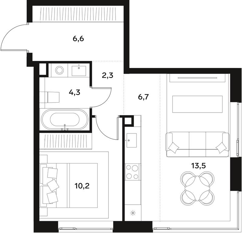 Apartment Sale, 43.6平方米 at Alia, Lyotnaya Street, 95Бк2, Moscow, Russia #1