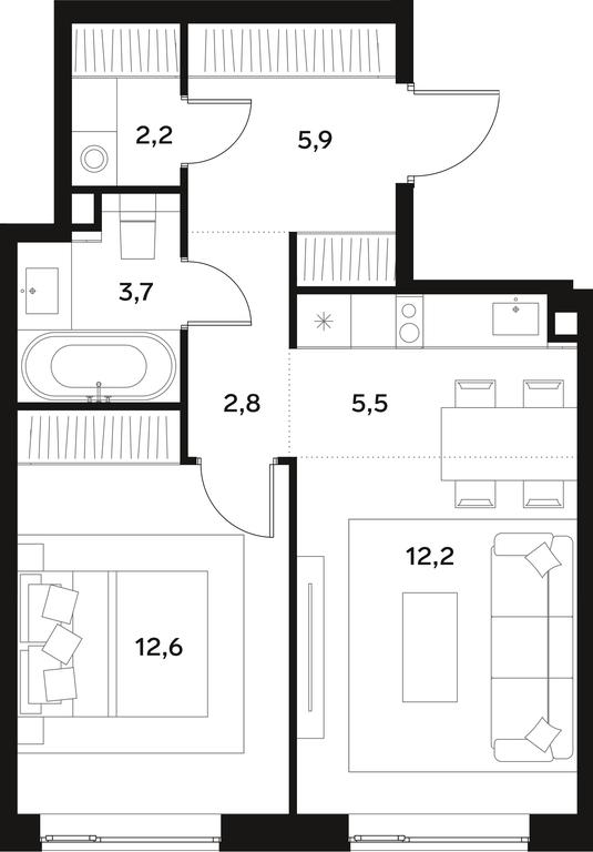 Apartment Sale, 44.9平方米 at Alia, Lyotnaya Street, 95Бк2, Moscow, Russia #1