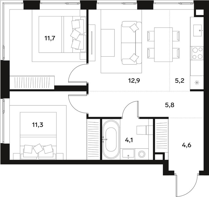 1-BD Apartment Sale, 55.6 sq. m. at Alia, Lyotnaya Street, 95Бк2, Moscow, Russia #1