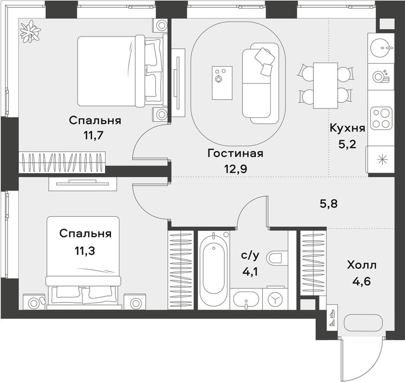 1-BD Apartment Sale, 55.6 sq. m. at Alia, Lyotnaya Street, 95Бк2, Moscow, Russia #2