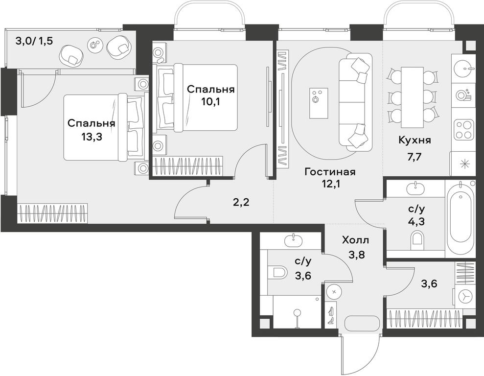 1-BD Apartment Sale, 62.2 sq. m. at Alia, Lyotnaya Street, 95Бк2, Moscow, Russia #2 1-BD Apartment Sale, 62.2 sq. m. at Alia, Lyotnaya Street, 95Бк2, Moscow, Russia #2