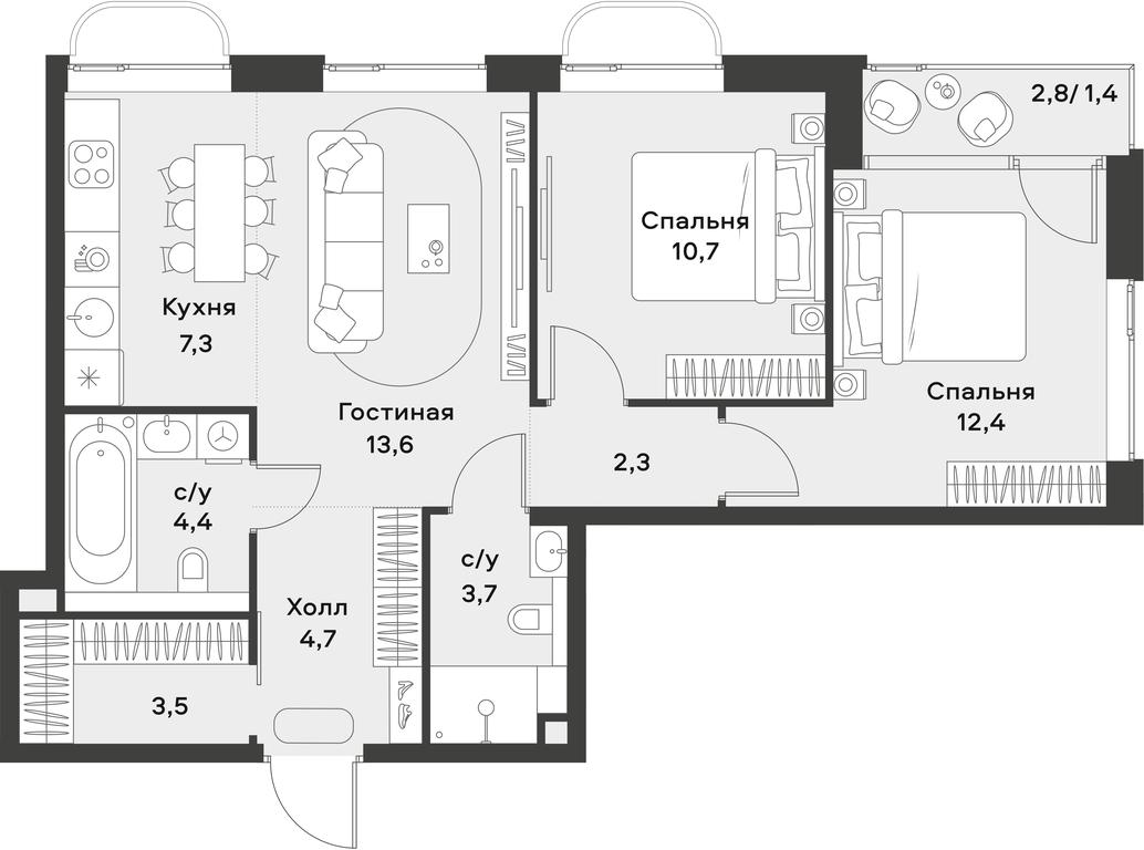 1-BD Apartment Sale, 64 sq. m. at Alia, Lyotnaya Street, 95Бк2, Moscow, Russia #2 1-BD Apartment Sale, 64 sq. m. at Alia, Lyotnaya Street, 95Бк2, Moscow, Russia #2