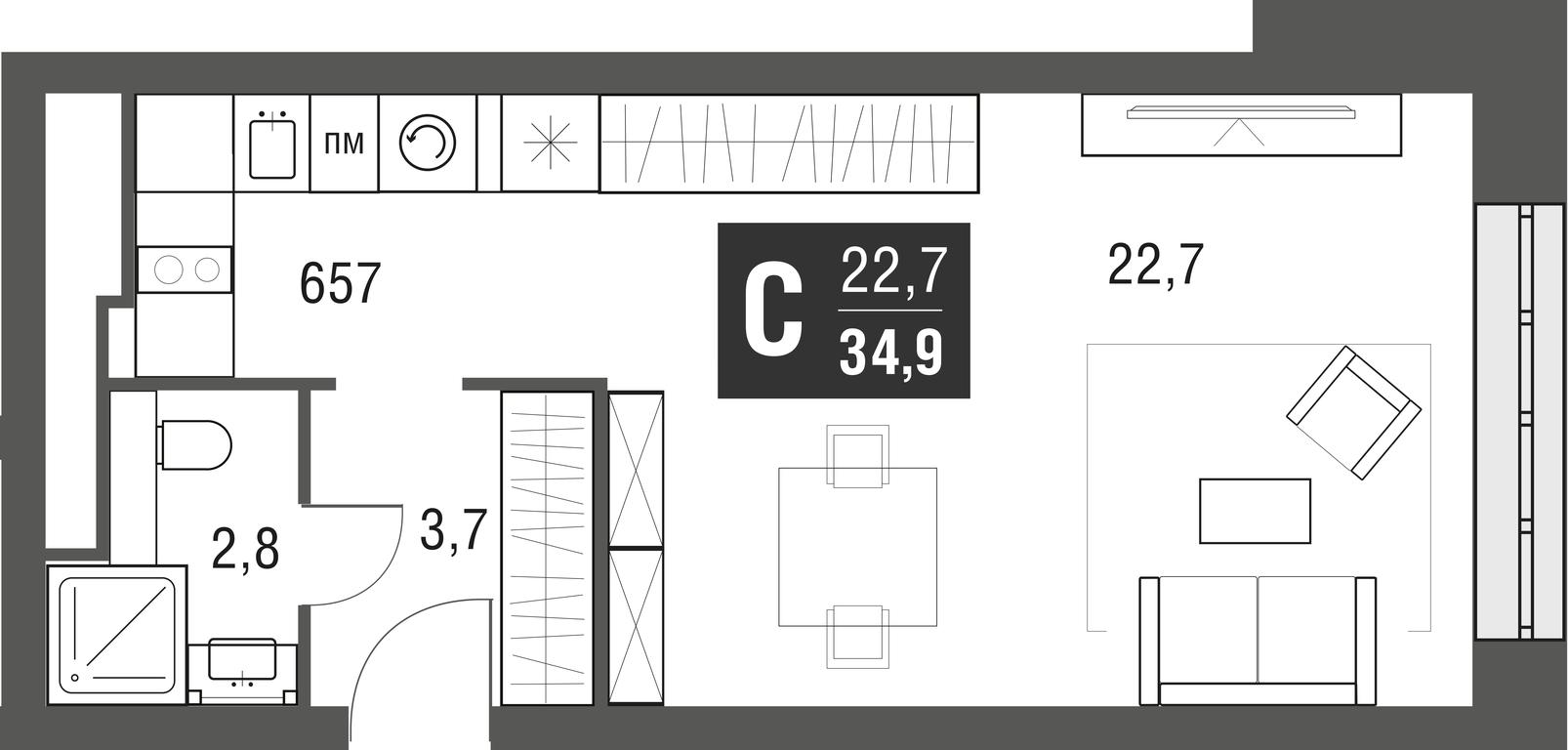 Apartment Sale, 34.9平方米 at Afi Tower, Serebryakova Drive, 11-13к1, Moscow, Russia #1