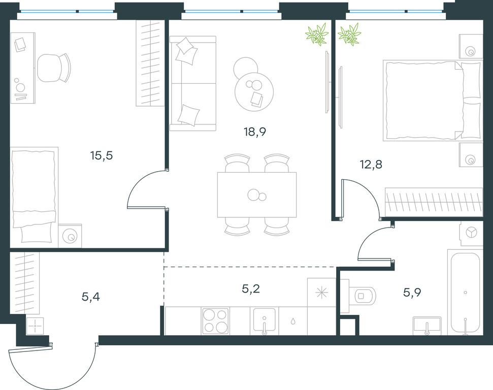 2-BD Apartment Sale, 63.7 sq. m. at Level Michurinskiy, Озёрная улица, вл1, Москва, Россия #1