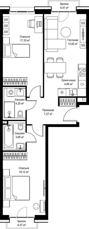 2-BD Apartment Sale, 71.06 sq. m. at Seliger City, Ilmenskiy Drive, 14к3, Moscow, Russia #2