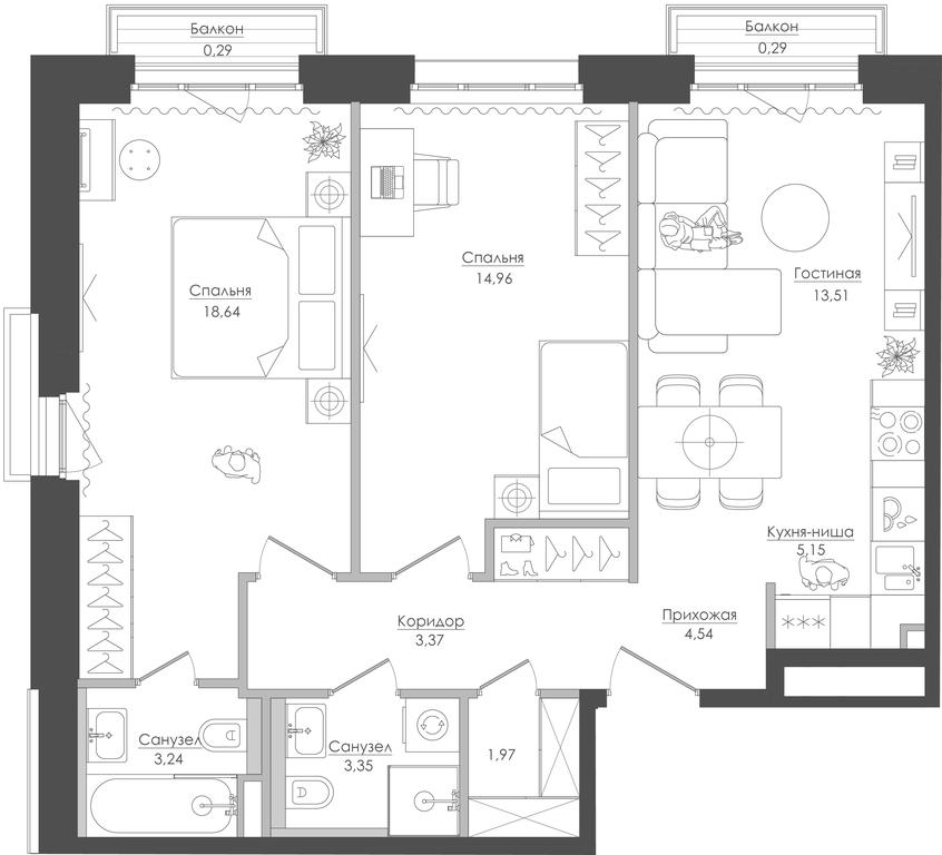 2-BD Apartment Sale, 69.77平方米 at Seliger City, Ilmenskiy Drive, 14к3, Moscow, Russia #1 2-BD Apartment Sale, 69.77平方米 at Seliger City, Ilmenskiy Drive, 14к3, Moscow, Russia #1