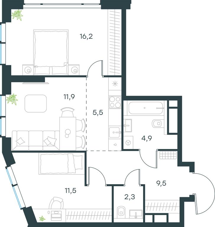 2-BD Apartment Sale, 61.8平方米 at Level Michurinskiy, Озёрная улица, вл1, Москва, Россия #1