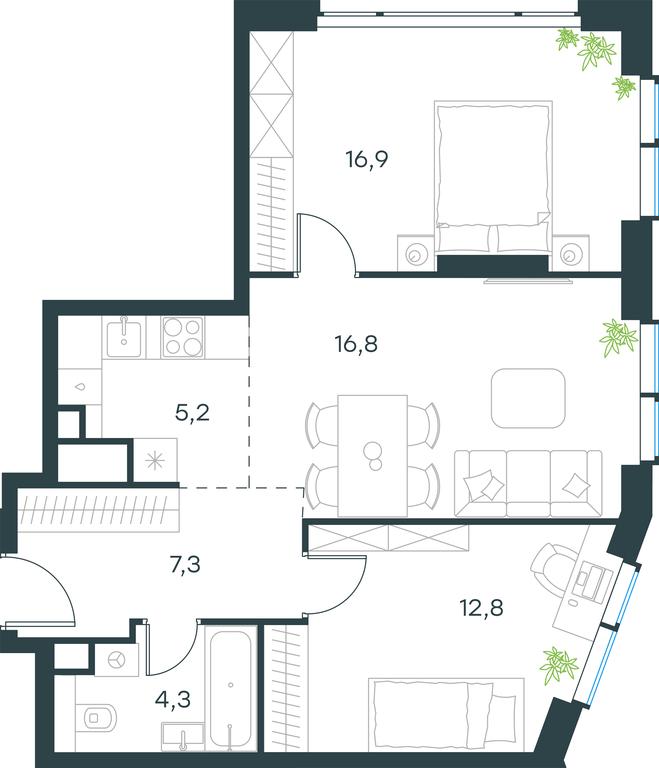 2-BD Apartment Sale, 63.3 sq. m. at Level Michurinskiy, Озёрная улица, вл1, Москва, Россия #1 2-BD Apartment Sale, 63.3 sq. m. at Level Michurinskiy, Озёрная улица, вл1, Москва, Россия #1