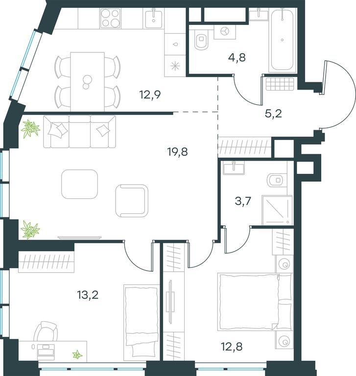 2-BD Apartment Sale, 72.4 sq. m. at Level Michurinskiy, Озёрная улица, вл1, Москва, Россия #1