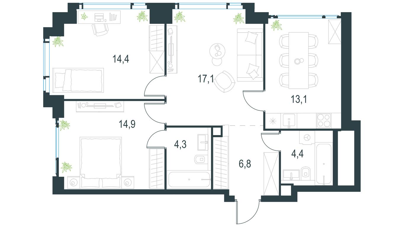 2-BD Apartment Sale, 75 sq. m. at Level Michurinskiy, Озёрная улица, вл1, Москва, Россия #1 2-BD Apartment Sale, 75 sq. m. at Level Michurinskiy, Озёрная улица, вл1, Москва, Россия #1