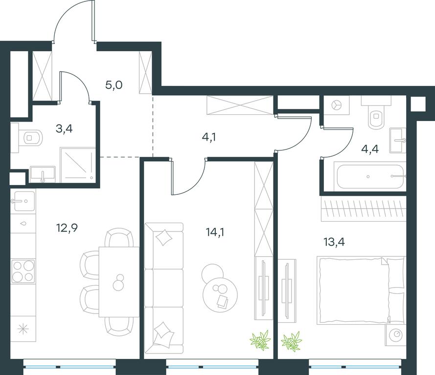 1-BD Apartment Sale, 57.3 sq. m. at Level Michurinskiy, Озёрная улица, вл1, Москва, Россия #1 1-BD Apartment Sale, 57.3 sq. m. at Level Michurinskiy, Озёрная улица, вл1, Москва, Россия #1