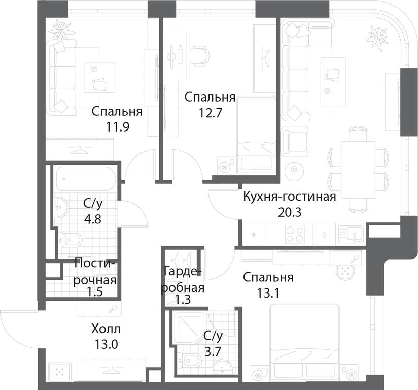 3-BD Apartment Sale, 81.9 sq. m. at Nagatino i-Land, Andropova Avenue, 18с4, Moscow, Russia #1 3-BD Apartment Sale, 81.9 sq. m. at Nagatino i-Land, Andropova Avenue, 18с4, Moscow, Russia #1