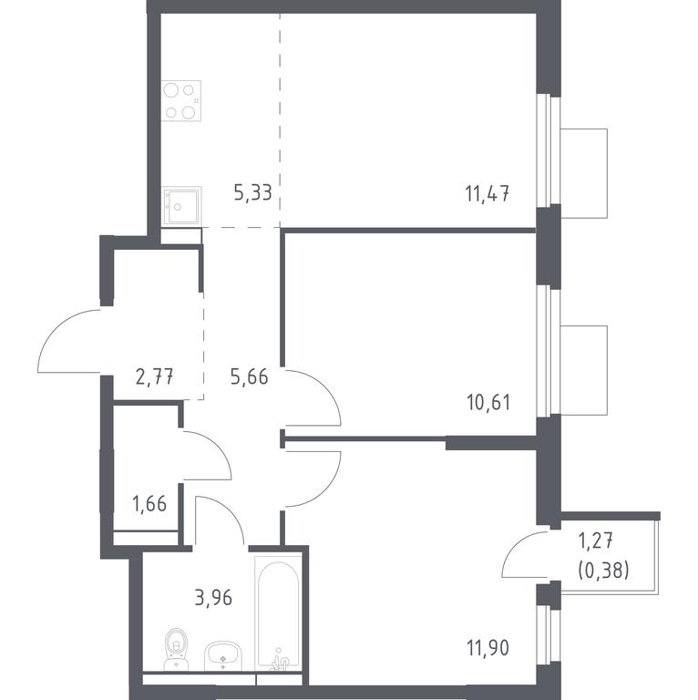 1-BD Apartment Sale, 53.74平方米 at Mytishchi Park, Silikatnaya ulitsa, 41к3, Mytischi, Moscow Region, Russia #1