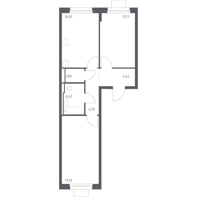 1-BD Apartment Sale, 59.81 sq. m. at Pribrezhnyi Park, Pribrezhniy Park Residential Complex, Village of Yam, Domodedovo City District, Moscow Region, Russia #1
