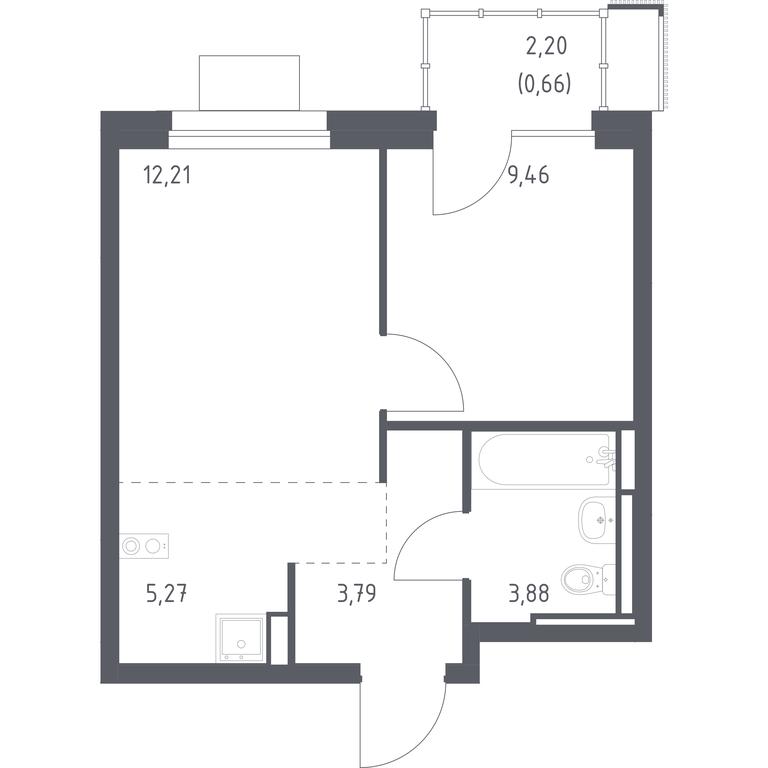 Apartment Sale, 35.27平方米 at Pribrezhnyi Park, Pribrezhniy Park Residential Complex, Village of Yam, Domodedovo City District, Moscow Region, Russia #1