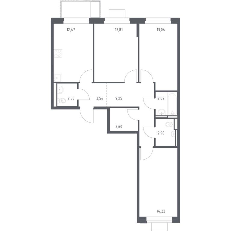 2-BD Apartment Sale, 78.23 sq. m. at Pribrezhnyi Park, Pribrezhniy Park Residential Complex, Village of Yam, Domodedovo City District, Moscow Region, Russia #1