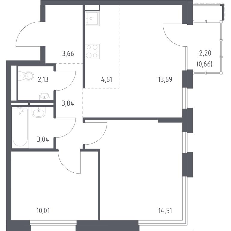 1-BD Apartment Sale, 56.15 sq. m. at Pribrezhnyi Park, Pribrezhniy Park Residential Complex, Village of Yam, Domodedovo City District, Moscow Region, Russia #1