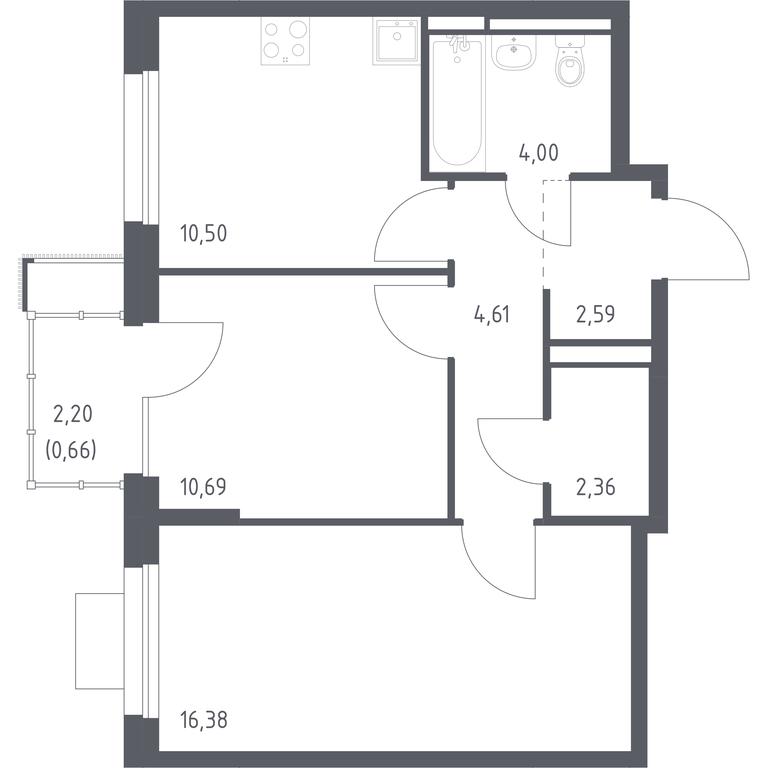 1-BD Apartment Sale, 51.79 sq. m. at Pribrezhnyi Park, Pribrezhniy Park Residential Complex, Village of Yam, Domodedovo City District, Moscow Region, Russia #1