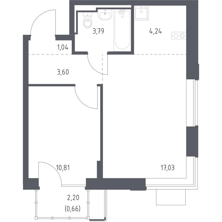 Apartment Sale, 41.17 sq. m. at Pribrezhnyi Park, Pribrezhniy Park Residential Complex, Village of Yam, Domodedovo City District, Moscow Region, Russia #1
