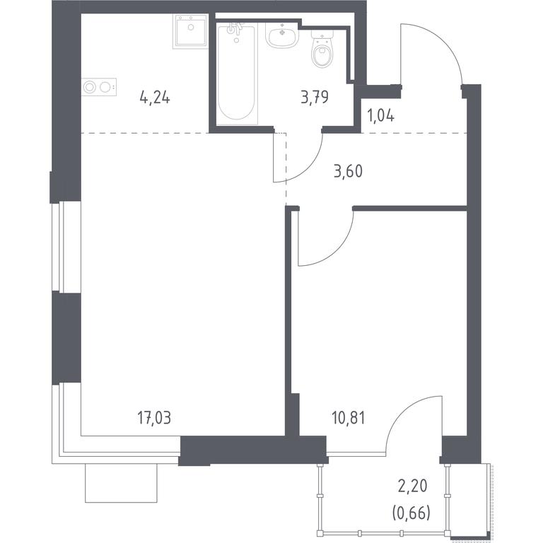 Apartment Sale, 41.17平方米 at Pribrezhnyi Park, Pribrezhniy Park Residential Complex, Village of Yam, Domodedovo City District, Moscow Region, Russia #1