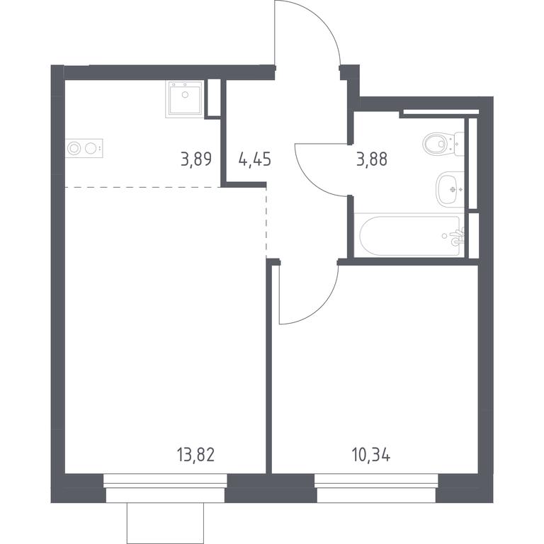 Apartment Sale, 36.38平方米 at Pribrezhnyi Park, Pribrezhniy Park Residential Complex, Village of Yam, Domodedovo City District, Moscow Region, Russia #1