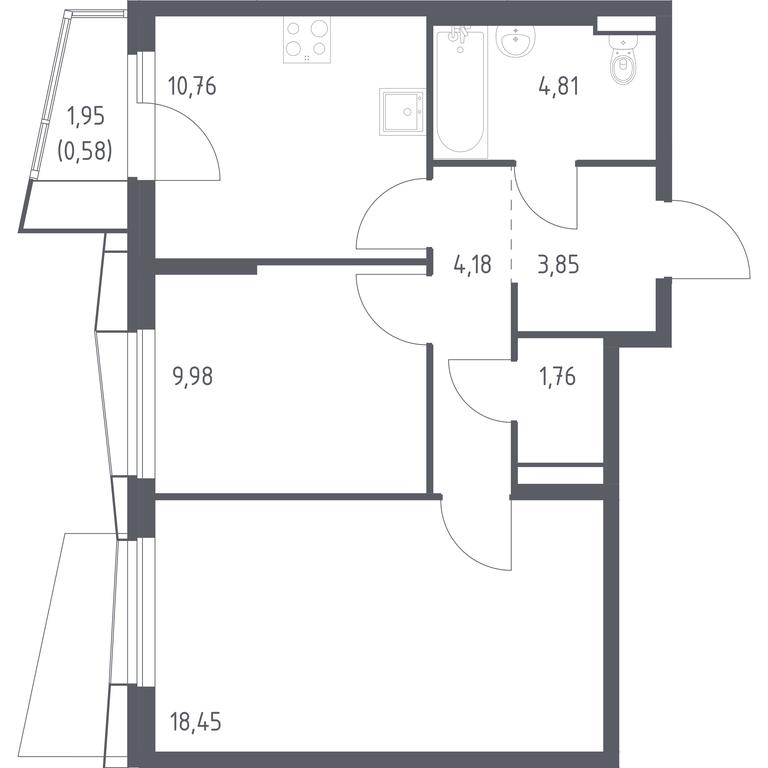 1-BD Apartment Sale, 54.37平方米 at Kvartal Aviatorov, ulitsa Koldunova, Aviatorov Microdistrict, Balashikha, Moscow Region, Russia #1