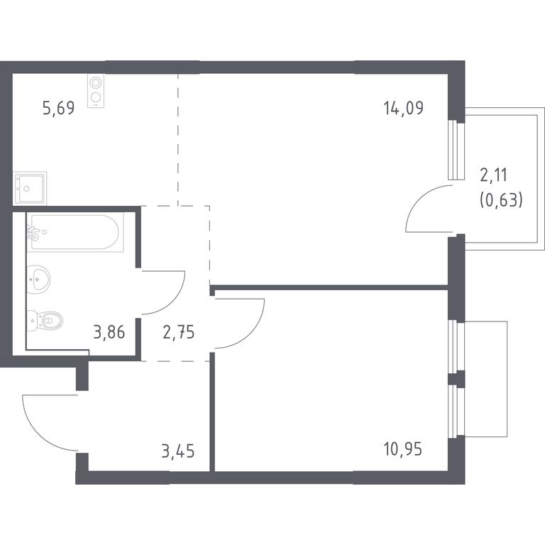 Apartment Sale, 41.42平方米 at Prigorod Lesnoe, Molodyozhny bulvar, 6, derevnya Misaylovo, Leninskiy City District, Moscow Region, Russia #1