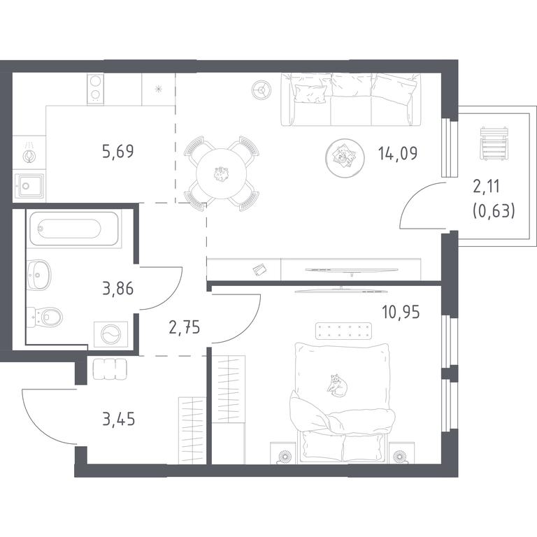 Apartment Sale, 41.42平方米 at Prigorod Lesnoe, Molodyozhny bulvar, 6, derevnya Misaylovo, Leninskiy City District, Moscow Region, Russia #2