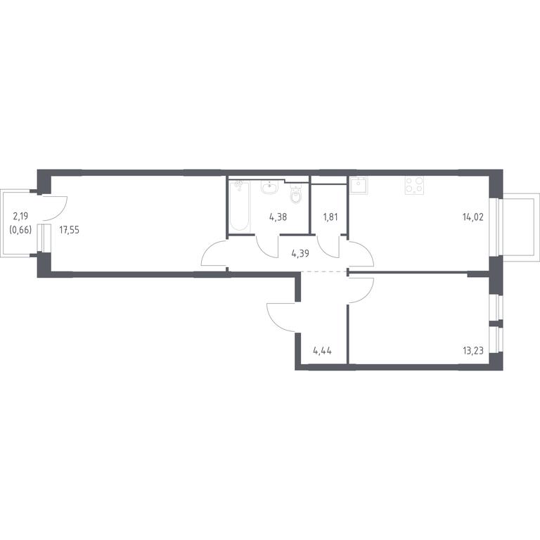 1-BD Apartment Sale, 60.48平方米 at Novoe Vidnoe, Kalinovka Village, Leninskiy City District, Moscow Region, Russia #1
