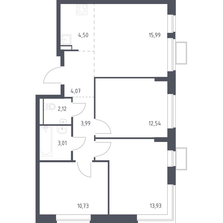 2-BD Apartment Sale, 70.88平方米 at Novoe Vidnoe, Kalinovka Village, Leninskiy City District, Moscow Region, Russia #1