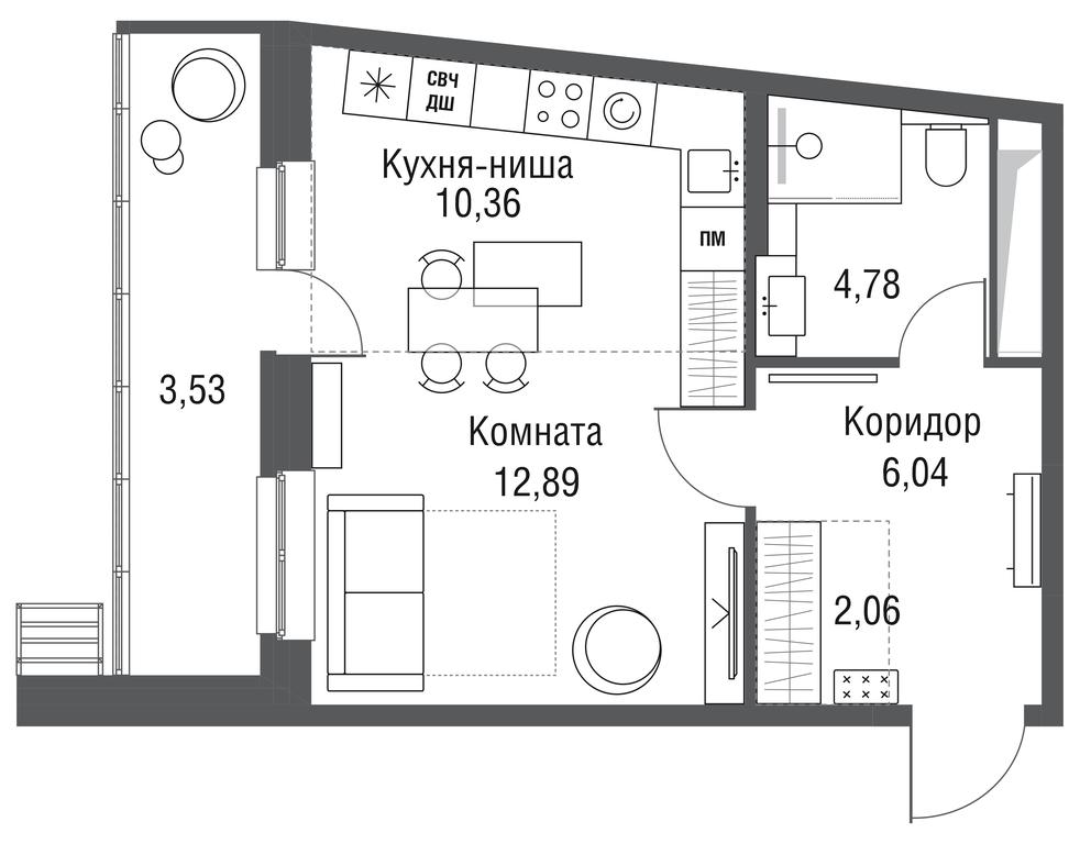 1-BD Apartment Sale, 39.66平方米 at Odinburg, Severnaya Street, 11, Odintsovo, Moscow Region, Russia #2