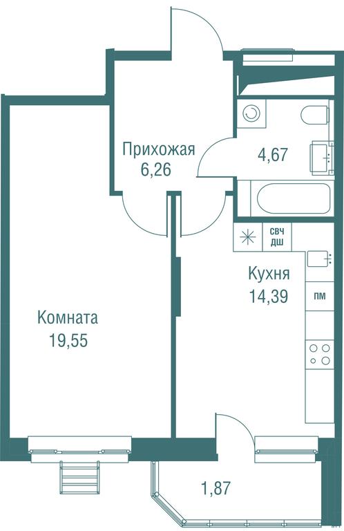 1-BD Apartment Sale, 46.74平方米 at Odinburg, Severnaya Street, 11, Odintsovo, Moscow Region, Russia #1