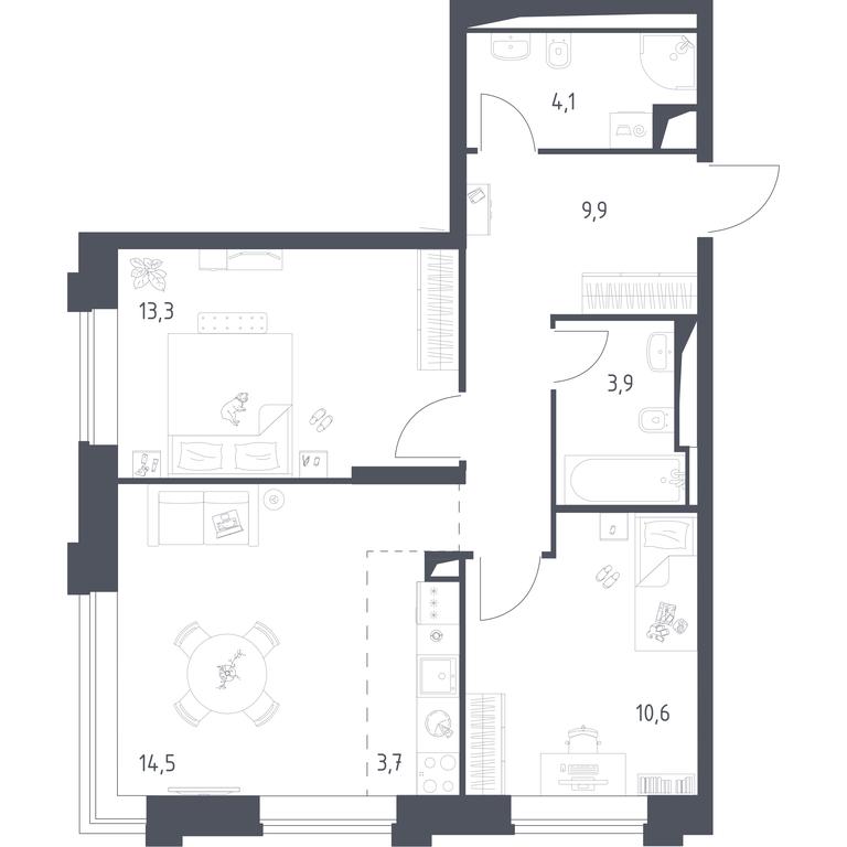 1-BD Apartment Sale, 59.88 sq. m. at Vereiskaya 41, Vereyskaya Street, 41, Moscow, Russia #2 1-BD Apartment Sale, 59.88 sq. m. at Vereiskaya 41, Vereyskaya Street, 41, Moscow, Russia #2