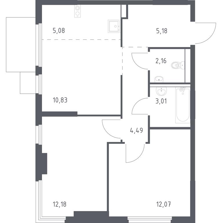 1-BD Apartment Sale, 55平方米 at Prigorod Lesnoe, Molodyozhny bulvar, 6, derevnya Misaylovo, Leninskiy City District, Moscow Region, Russia #1