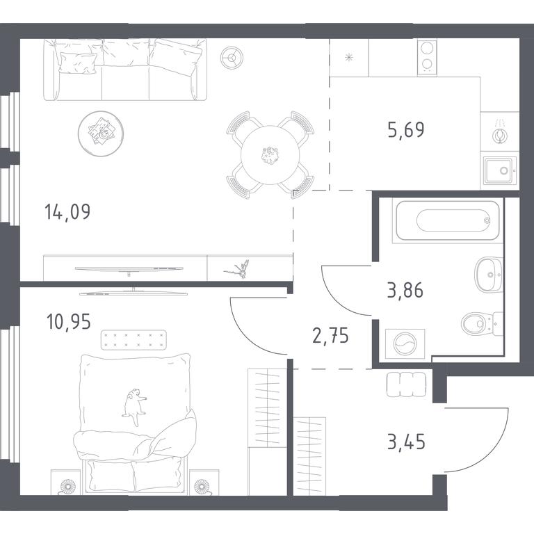 Apartment Sale, 40.79 sq. m. at Prigorod Lesnoe, Molodyozhny bulvar, 6, derevnya Misaylovo, Leninskiy City District, Moscow Region, Russia #2