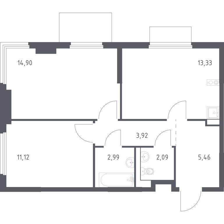 1-BD Apartment Sale, 53.81 sq. m. at Prigorod Lesnoe, Molodyozhny bulvar, 6, derevnya Misaylovo, Leninskiy City District, Moscow Region, Russia #1