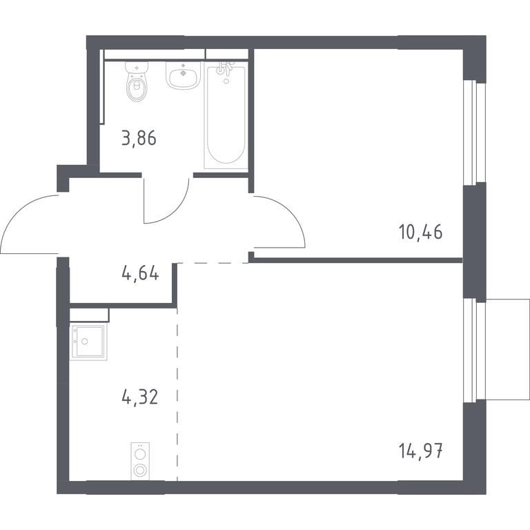 Apartment Sale, 38.25平方米 at Mytishchi Park, Silikatnaya ulitsa, 41к3, Mytischi, Moscow Region, Russia #1