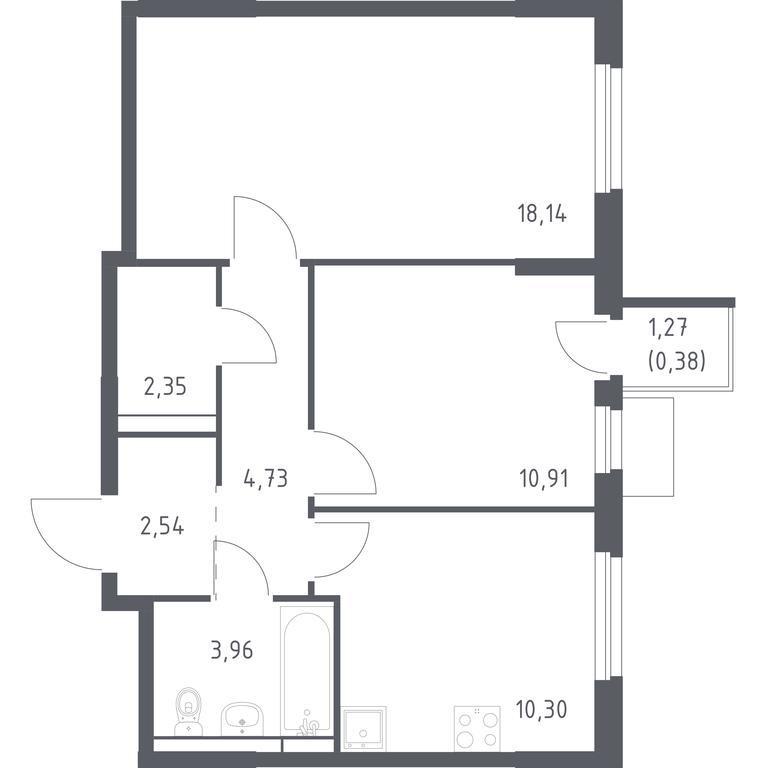1-BD Apartment Sale, 53.31平方米 at Mytishchi Park, Silikatnaya ulitsa, 41к3, Mytischi, Moscow Region, Russia #1
