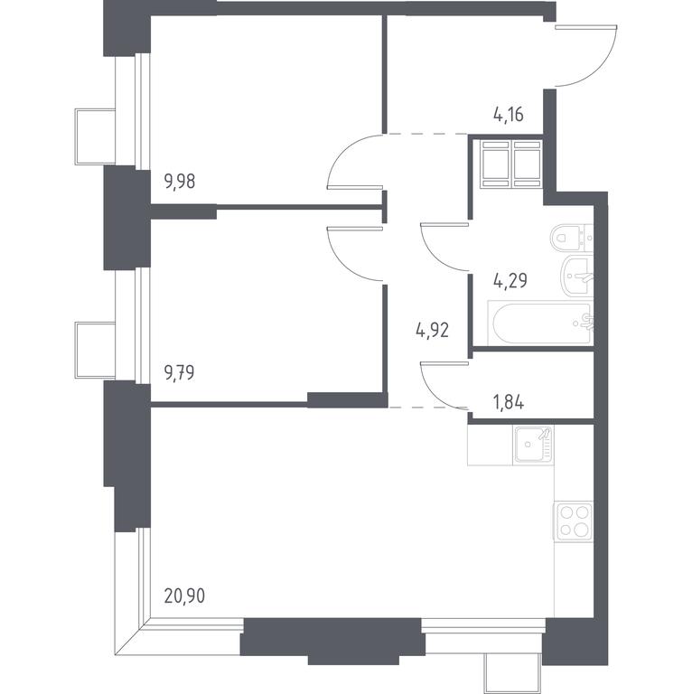 1-BD Apartment Sale, 55.99 sq. m. at Troparevo Park, Kiyevskoye shosse, 21-y kilometr, 3с4, Mosrentgen Settlement, Moscow, Russia #1
