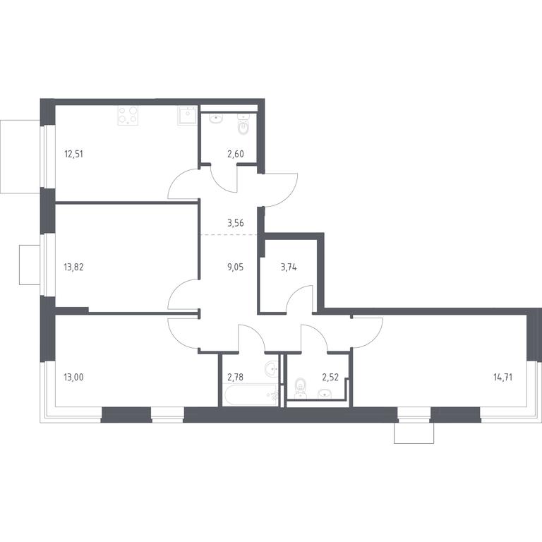 2-BD Apartment Sale, 78.29 sq. m. at Bogdanovskiy Les, derevnya Bogdanikha, Leninskiy City District, Moscow Region, Russia #1