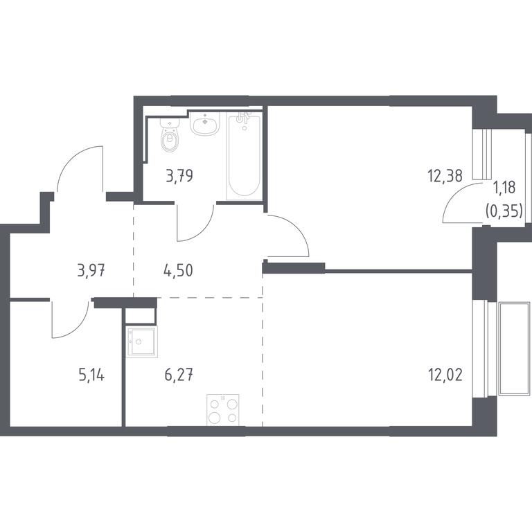 Apartment Sale, 48.42 sq. m. at Dolina Yauzy, Trudovaya Street, 23, Mytischi, Moscow Region, Russia #1