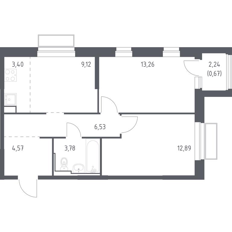 1-BD Apartment Sale, 54.22 sq. m. at Dolina Yauzy, Trudovaya Street, 23, Mytischi, Moscow Region, Russia #1
