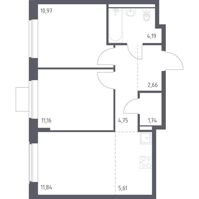 1-BD Apartment Sale, 52.92平方米 at Kvartal Zapadnyj, kvartal № 76, Marushkinskoye Settlement, Moscow, Russia #1