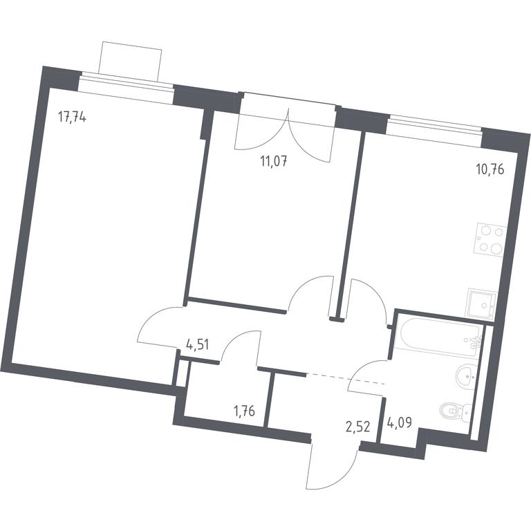 1-BD Apartment Sale, 52.45平方米 at Kvartal Zapadnyj, kvartal № 76, Marushkinskoye Settlement, Moscow, Russia #1